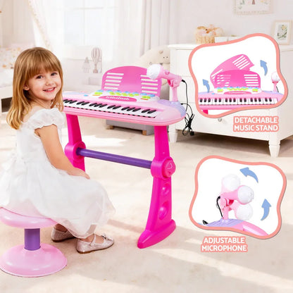 Keezi Kids Piano Keyboard 37 Keys Electronic Musical Instrument Set w/ Stool Microphone - Mekamart Australia