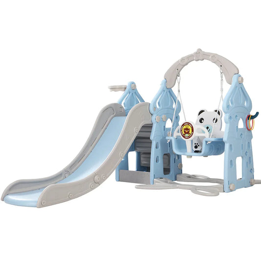 Keezi Kids Slide Swing Set Basketball Hoop Rings Outdoor Playground 170cm Blue - Mekamart Australia