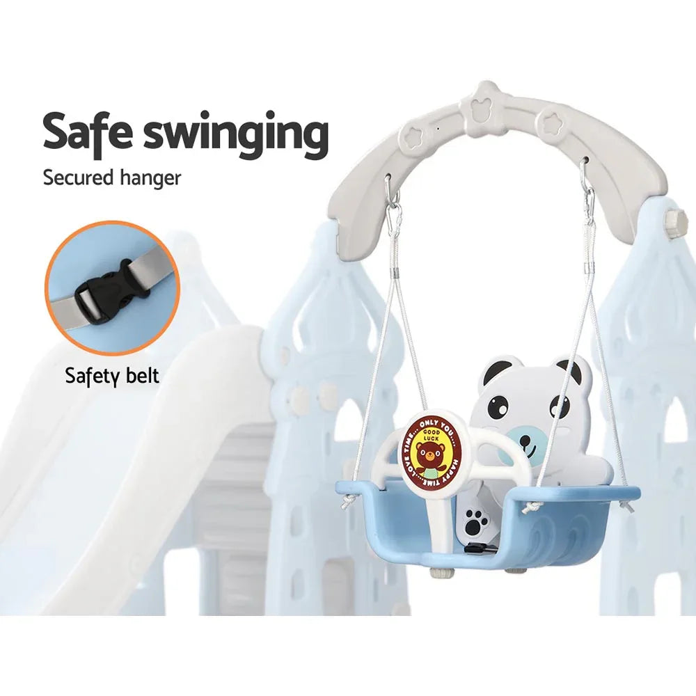 Keezi Kids Slide Swing Set Basketball Hoop Rings Outdoor Playground 170cm Blue - Mekamart Australia