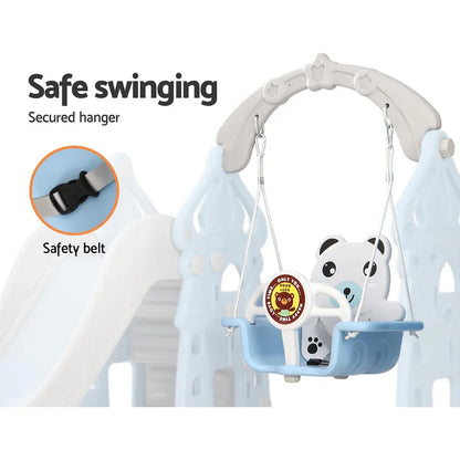Keezi Kids Slide Swing Set Basketball Hoop Rings Outdoor Playground 170cm Blue - Mekamart Australia