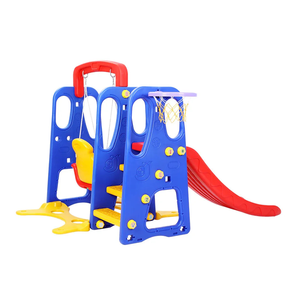 Keezi Kids Slide Swing Set Basketball Hoop Outdoor Playground Toys 120cm Blue - Mekamart Australia