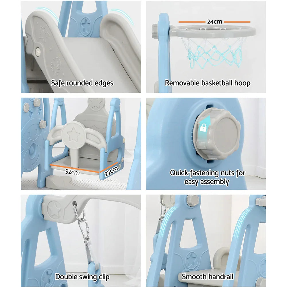 Keezi Kids Slide Swing Set Basketball Hoop Outdoor Playground Toys 170cm Blue - Mekamart Australia