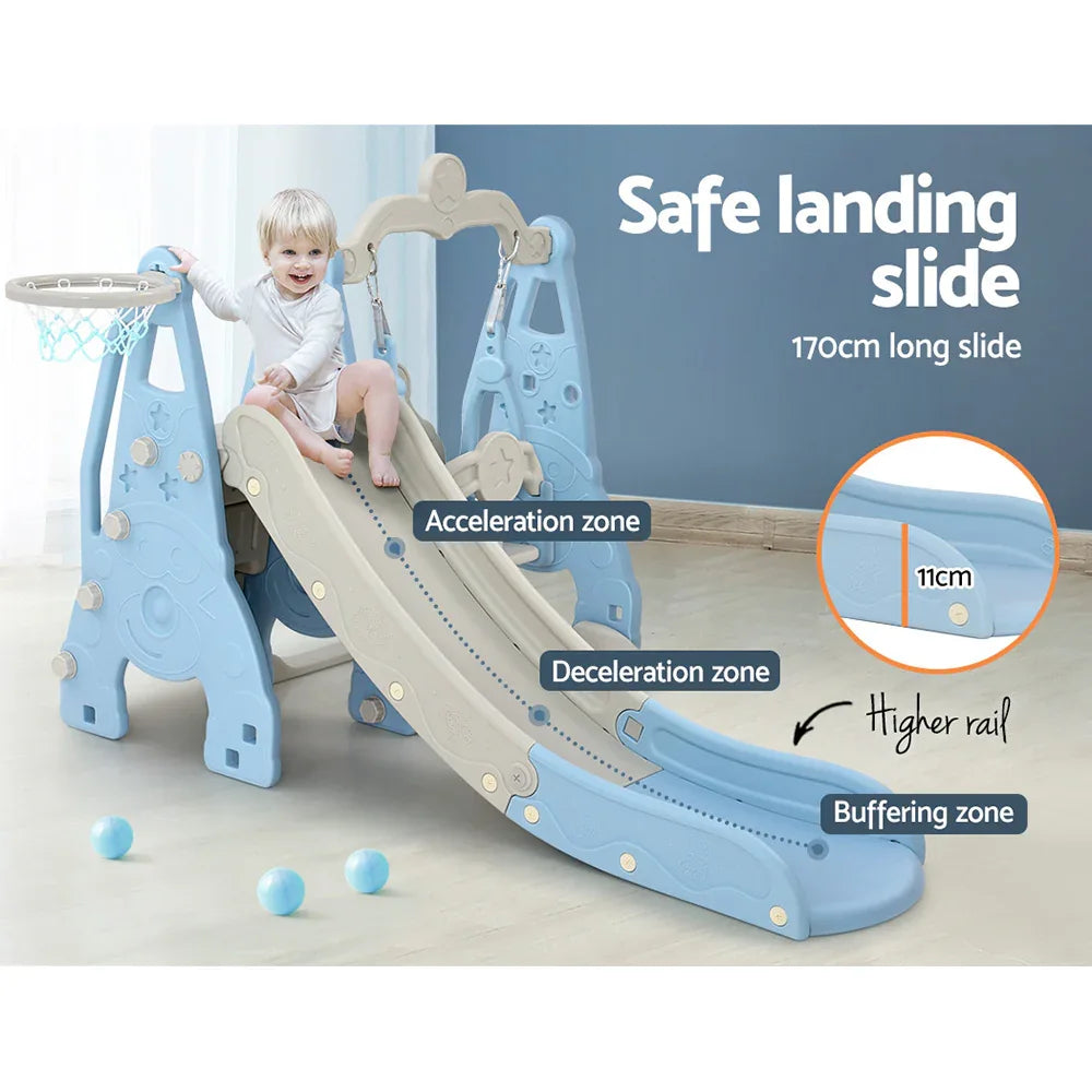 Keezi Kids Slide Swing Set Basketball Hoop Outdoor Playground Toys 170cm Blue - Mekamart Australia