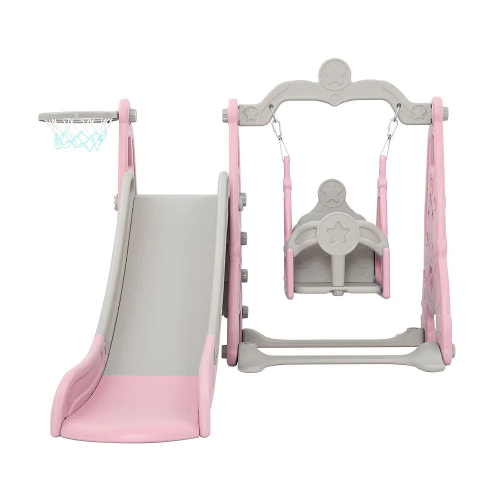 Keezi Kids Slide Swing Set Basketball Hoop Outdoor Playground Toys 170cm Pink - Mekamart Australia
