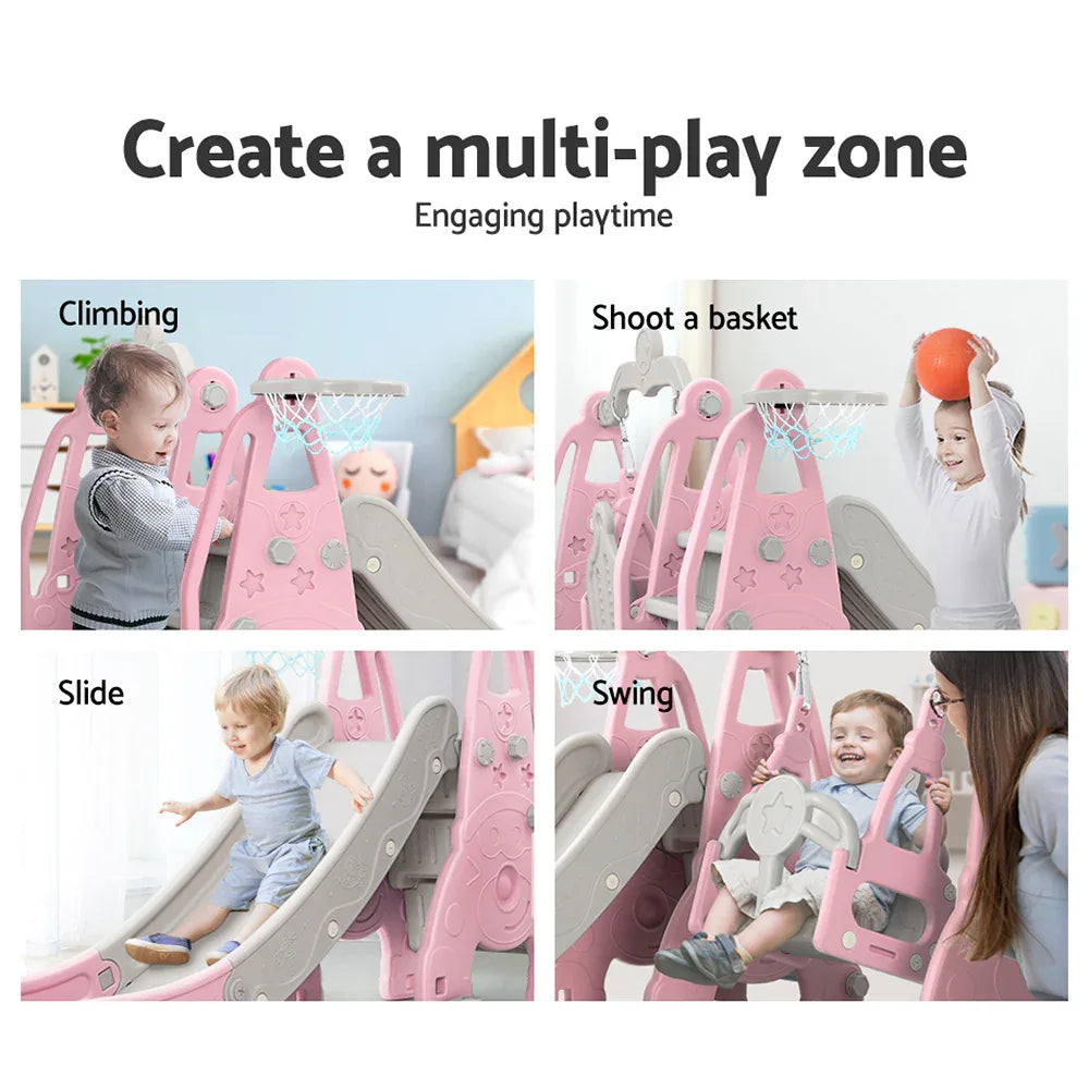 Keezi Kids Slide Swing Set Basketball Hoop Outdoor Playground Toys 170cm Pink - Mekamart Australia