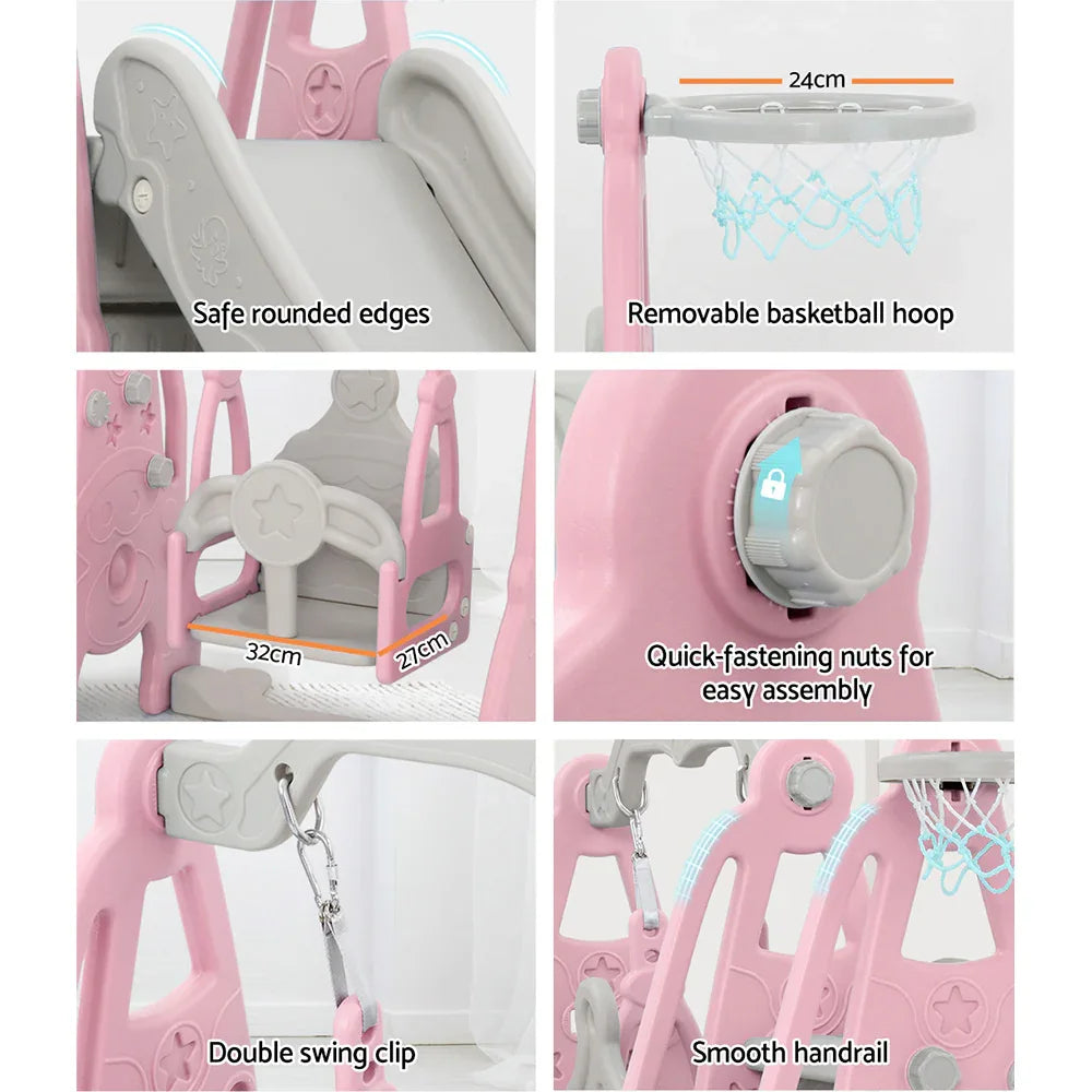 Keezi Kids Slide Swing Set Basketball Hoop Outdoor Playground Toys 170cm Pink - Mekamart Australia