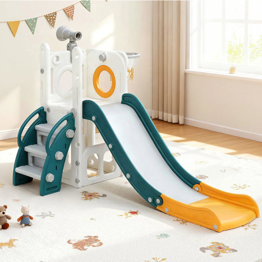Keezi Kids Slide Set Basketball Hoop Outdoor Playground Outdoor Toys Telescope Storage - Mekamart Australia