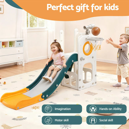 Keezi Kids Slide Set Basketball Hoop Outdoor Playground Outdoor Toys Telescope Storage - Mekamart Australia