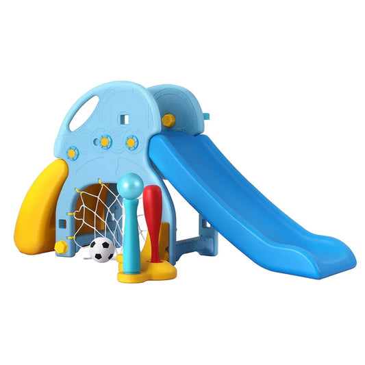 Keezi Kids Slide Set Baseball Bat Basketball Hoop Outdoor Playground 120cm Blue - Mekamart Australia