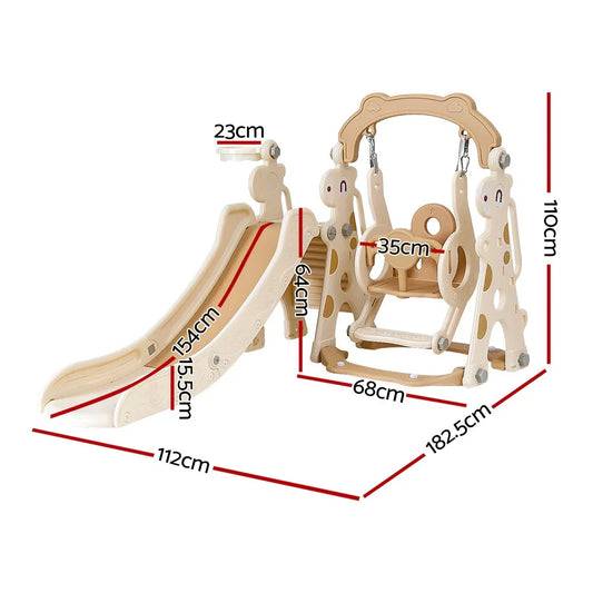 Keezi Kids Slide Swing Set Basketball Hoop Outdoor Playground Toys 160cm Beige - Mekamart Australia