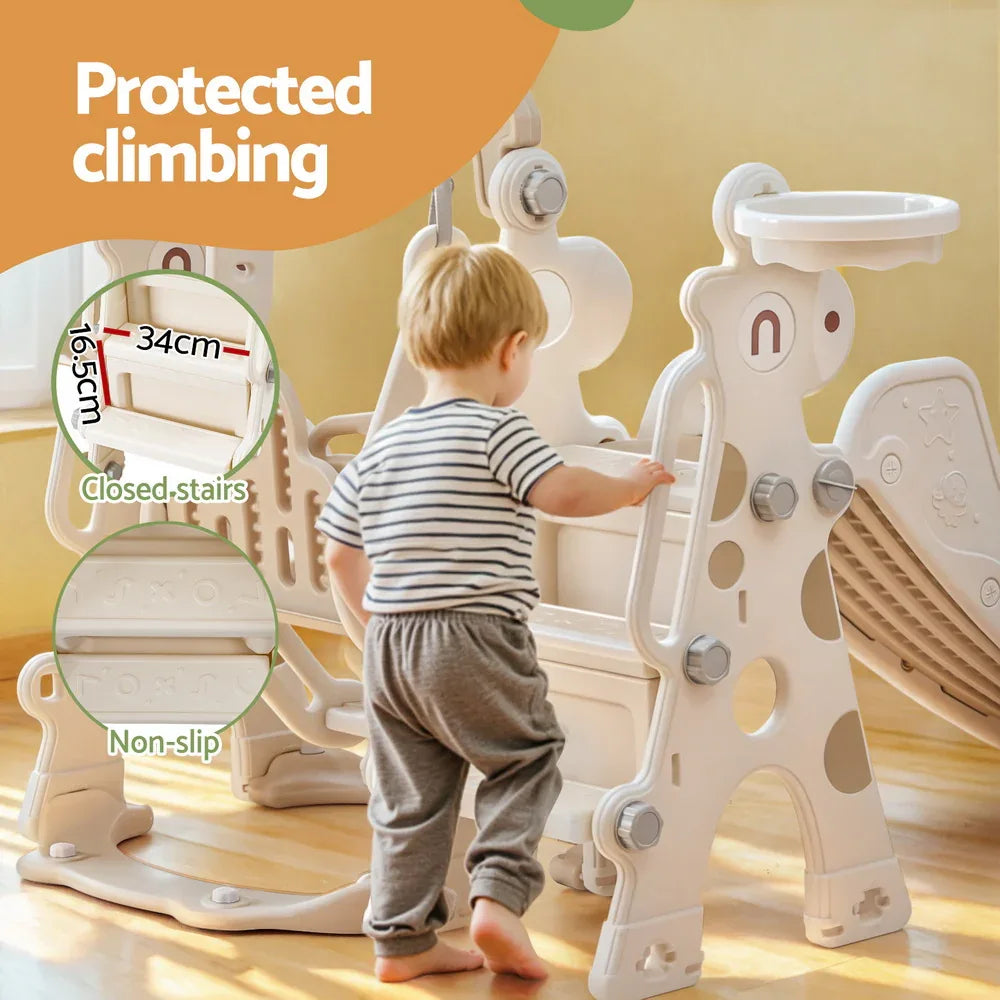 Keezi Kids Slide Swing Set Basketball Hoop Outdoor Playground Toys 160cm Beige - Mekamart Australia