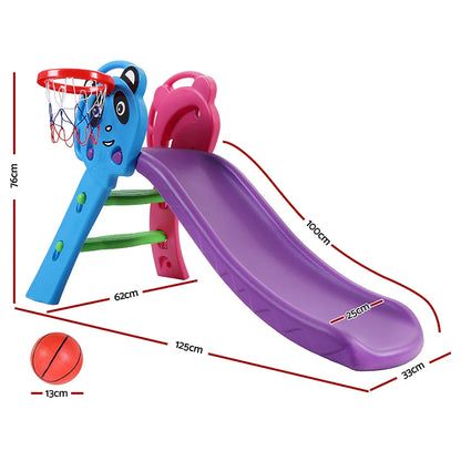 Keezi Kids Slide Set Basketball Hoop Indoor Outdoor Playground Toys 100cm Blue - Mekamart Australia