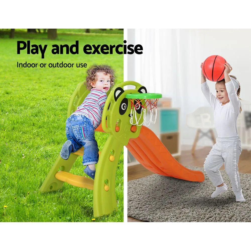 Keezi Kids Slide Set Basketball Hoop Indoor Outdoor Playground Toys 100cm Orange - Mekamart Australia