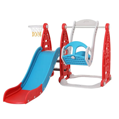Keezi Kids Slide Swing Set Basketball Hoop Rings Football Outdoor Toys 140cm Red - Mekamart Australia