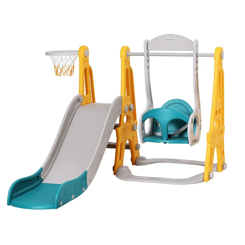 Keezi Kids Slide Swing Set Basketball Outdoor Toys Adjustable Height 140cm Green - Mekamart Australia