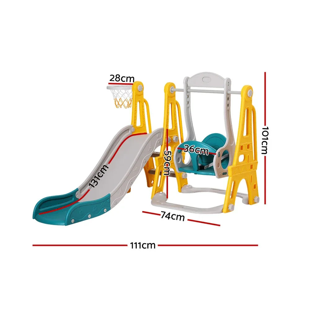 Keezi Kids Slide Swing Set Basketball Outdoor Toys Adjustable Height 140cm Green - Mekamart Australia