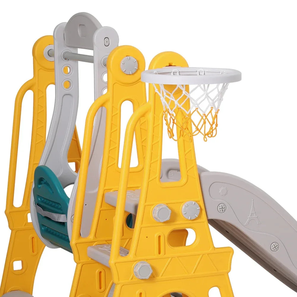 Keezi Kids Slide Swing Set Basketball Outdoor Toys Adjustable Height 140cm Green - Mekamart Australia