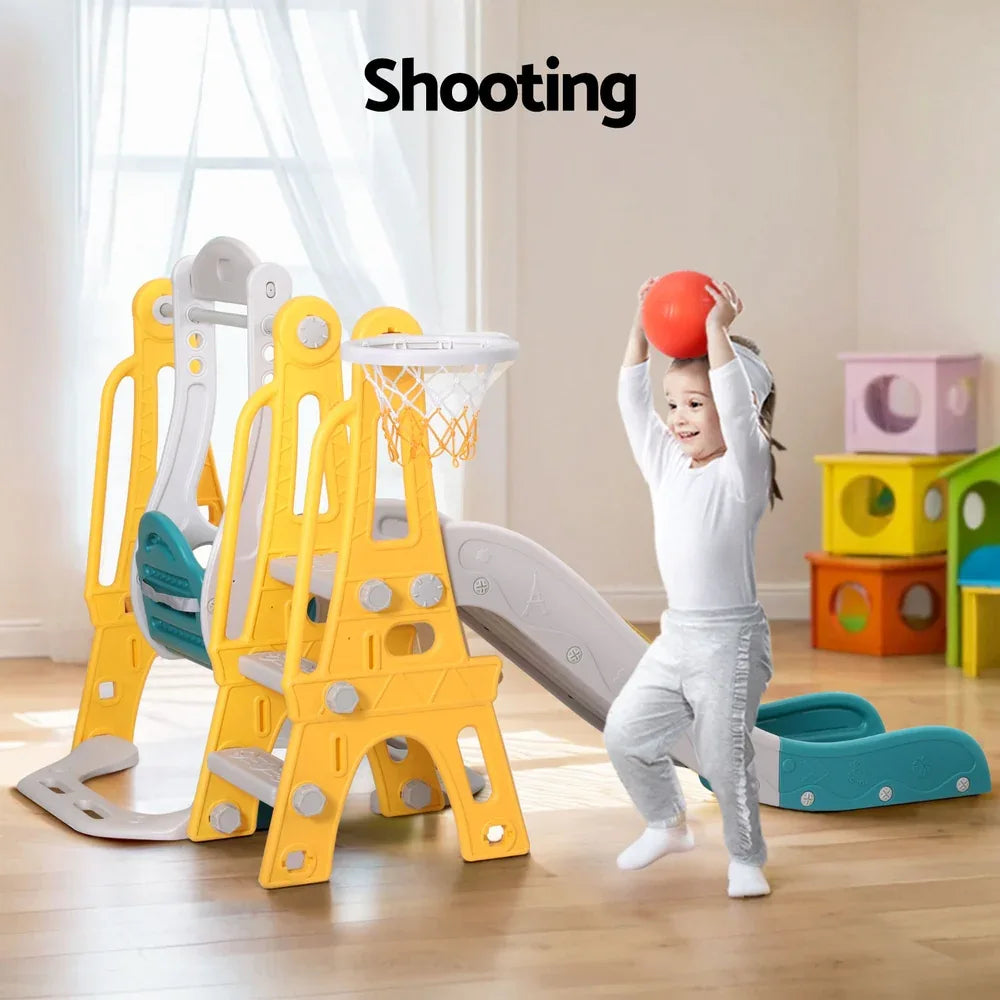 Keezi Kids Slide Swing Set Basketball Outdoor Toys Adjustable Height 140cm Green - Mekamart Australia