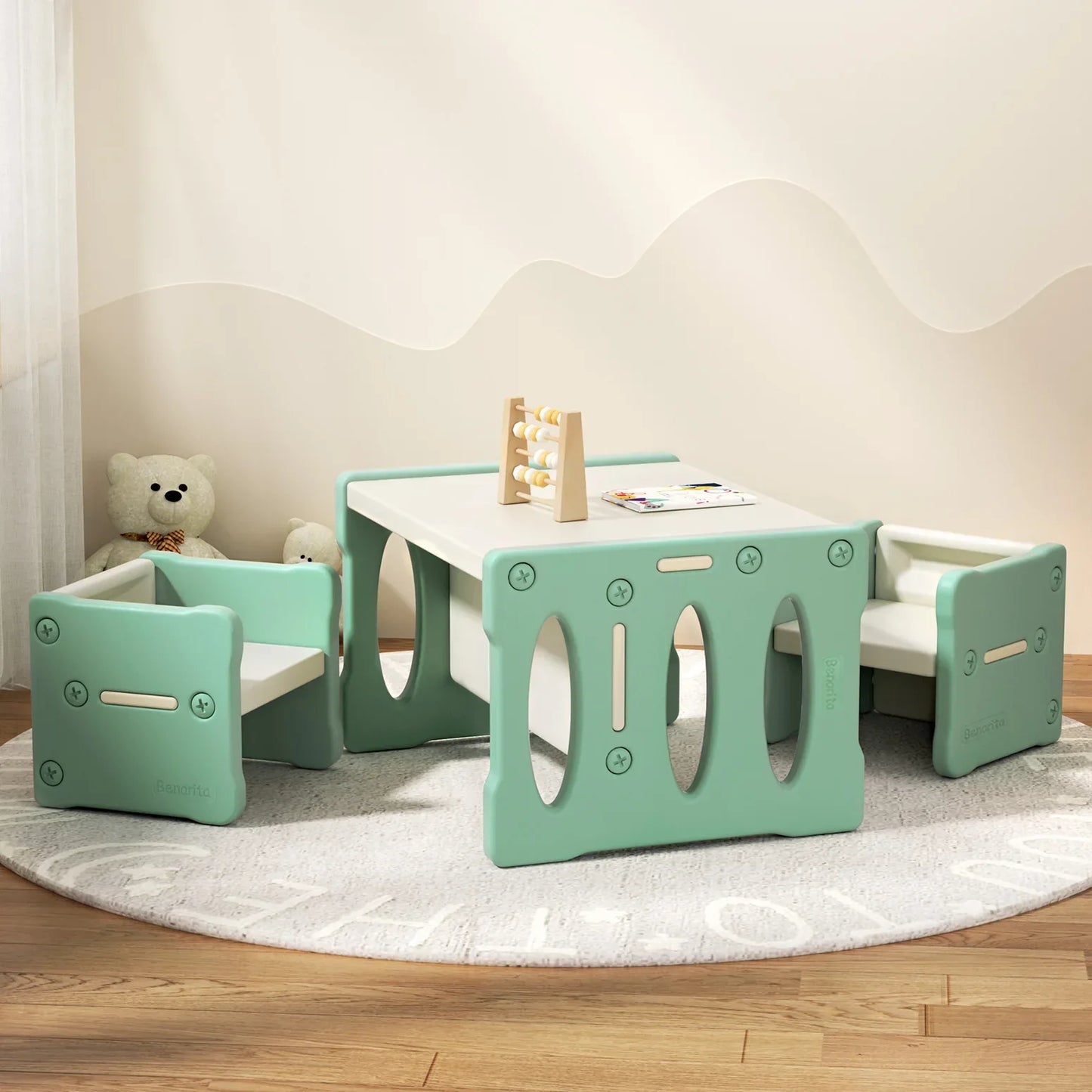 Keezi 3PCS Kids Table and Chairs Set HDPE - Mekamart Australia