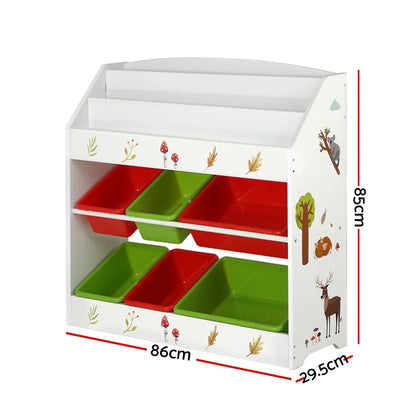 Keezi 3 Tiers Kids Bookshelf Storage Children Bookcase Toy Box Organiser Rack 6 Bins - Mekamart Australia