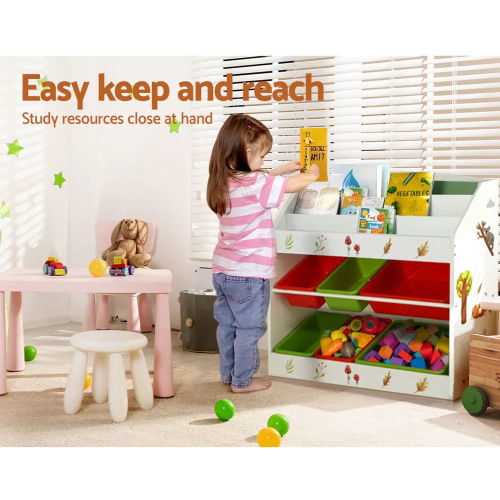 Keezi 3 Tiers Kids Bookshelf Storage Children Bookcase Toy Box Organiser Rack 6 Bins - Mekamart Australia
