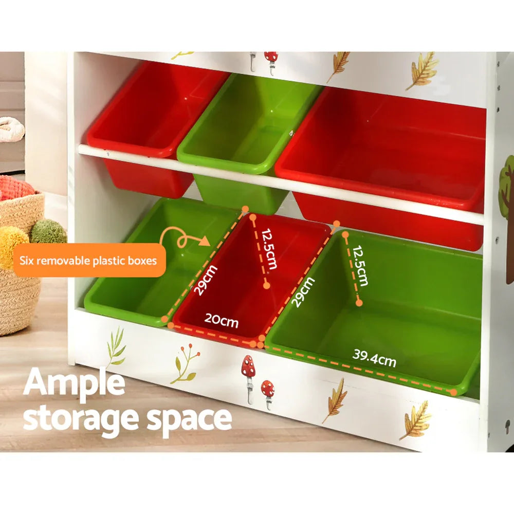 Keezi 3 Tiers Kids Bookshelf Storage Children Bookcase Toy Box Organiser Rack 6 Bins - Mekamart Australia
