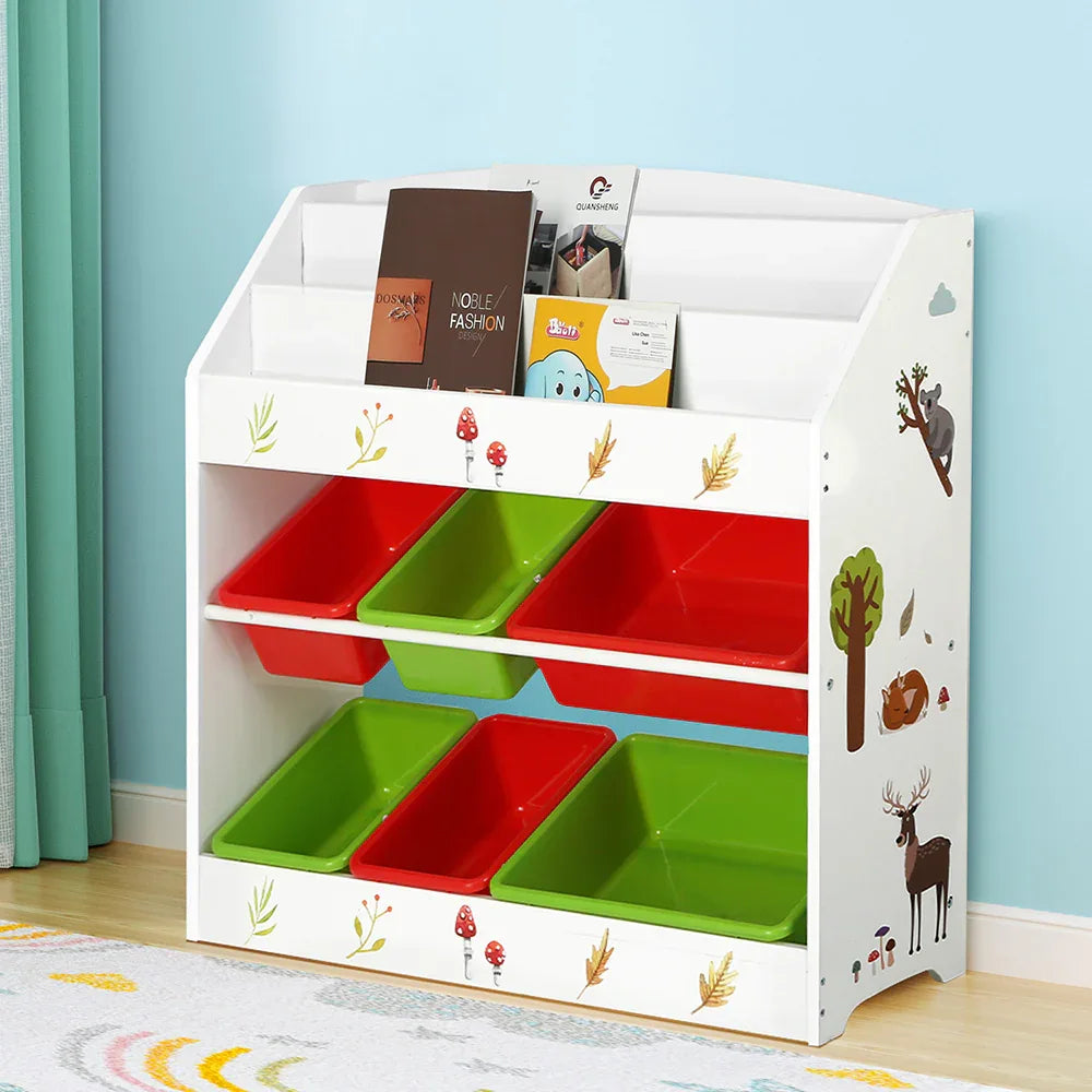 Keezi 3 Tiers Kids Bookshelf Storage Children Bookcase Toy Box Organiser Rack 6 Bins - Mekamart Australia