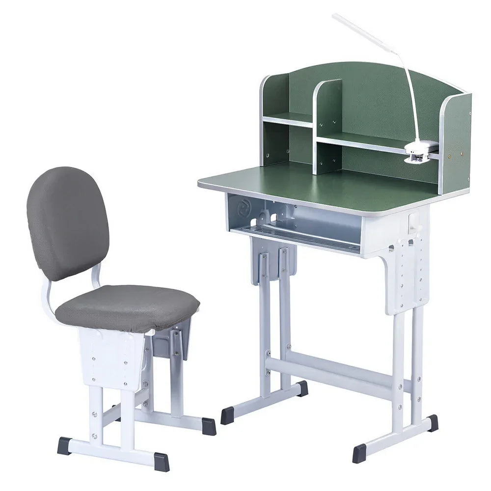 Keezi Kids Study Desk Chair Set Adjustable Ergonomic Table LED Lamp Green - Mekamart Australia