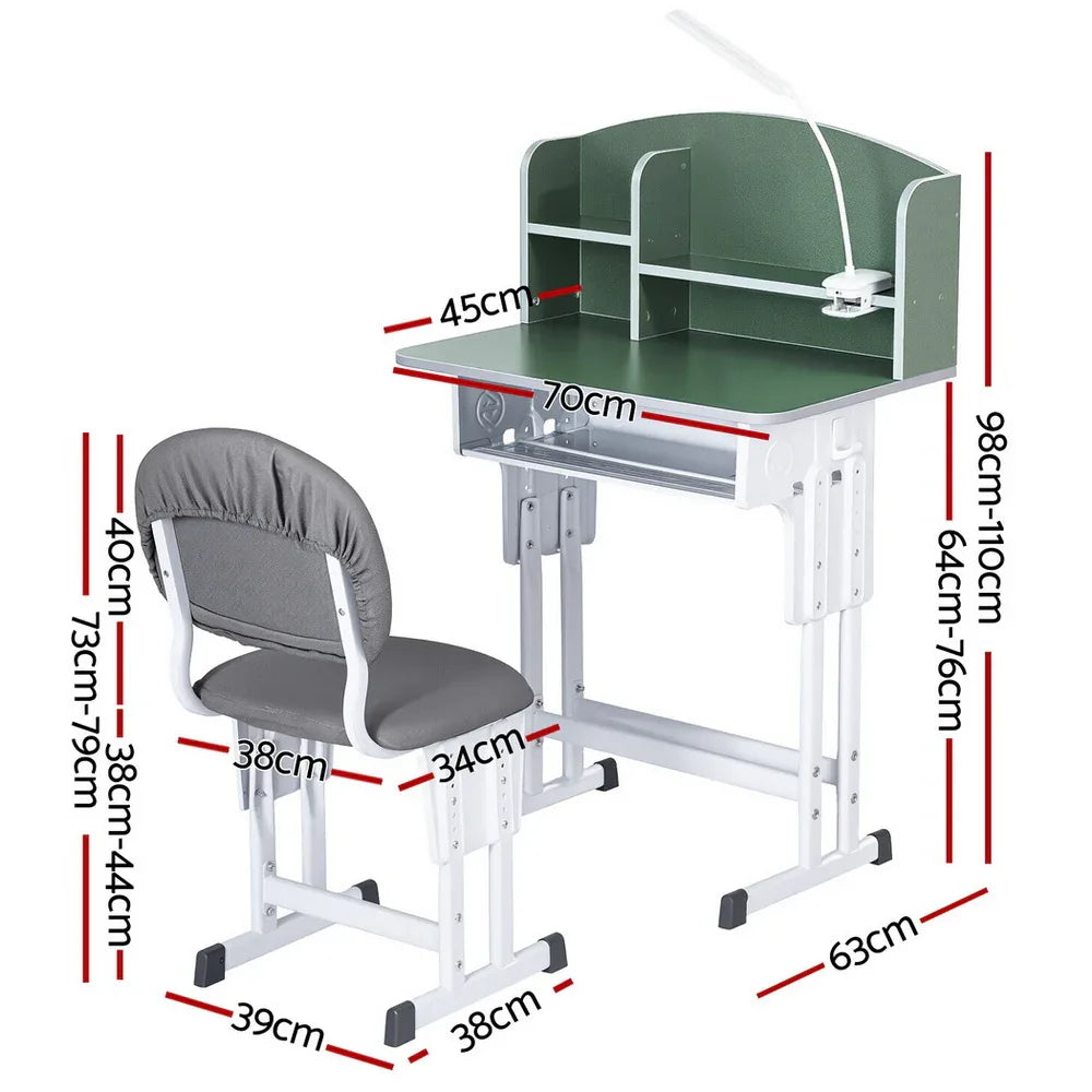 Keezi Kids Study Desk Chair Set Adjustable Ergonomic Table LED Lamp Green - Mekamart Australia