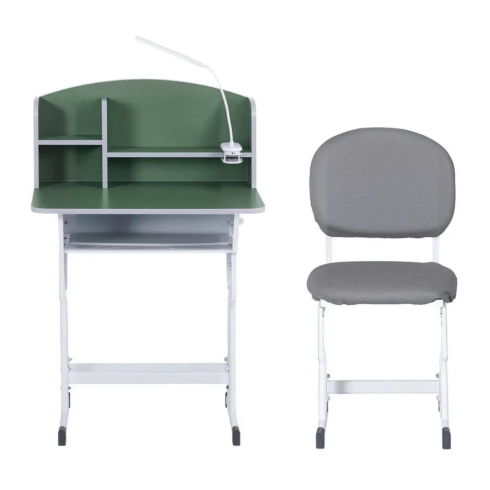 Keezi Kids Study Desk Chair Set Adjustable Ergonomic Table LED Lamp Green - Mekamart Australia