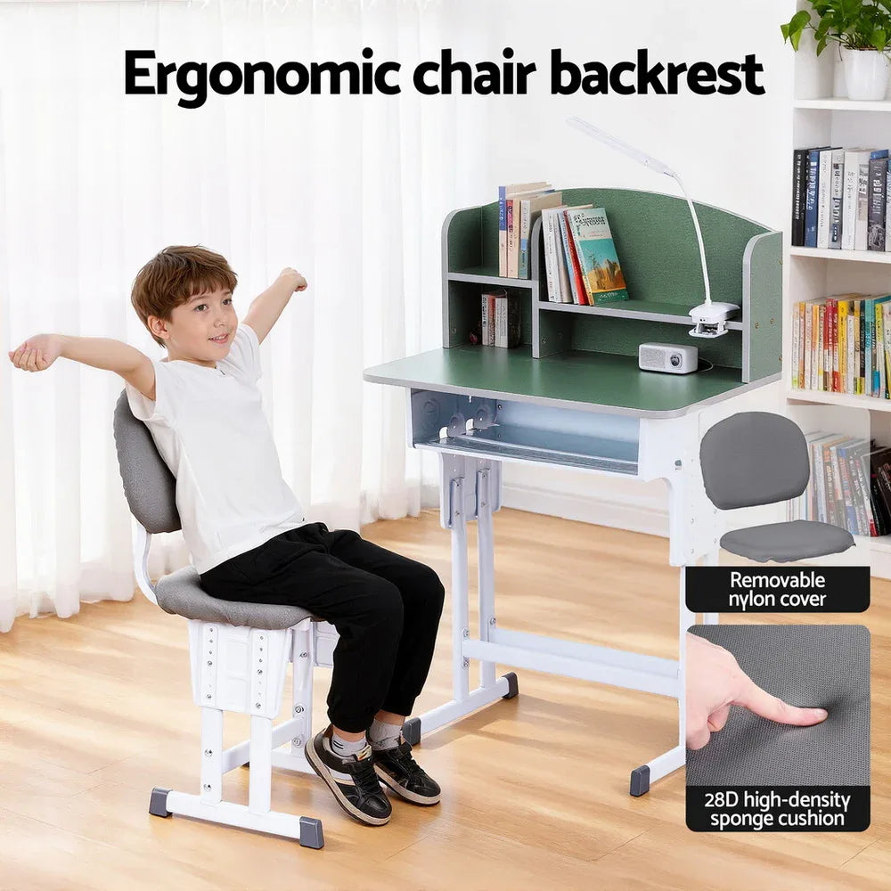 Keezi Kids Study Desk Chair Set Adjustable Ergonomic Table LED Lamp Green - Mekamart Australia