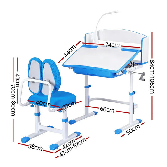 Keezi Kids Study Desk Chair Set Adjustable Ergonomic Table LED Lamp Blue - Mekamart Australia