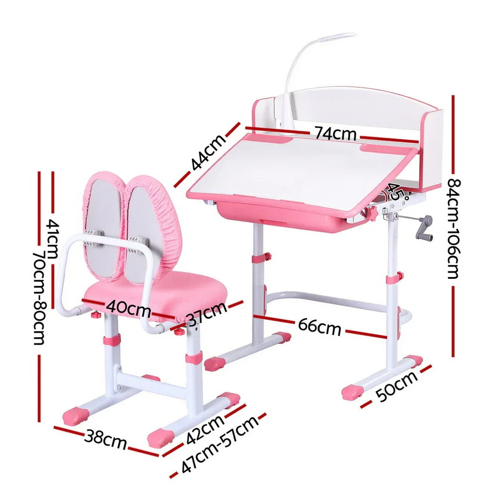 Keezi Kids Study Desk Chair Set Adjustable Ergonomic Table LED Lamp Pink - Mekamart Australia