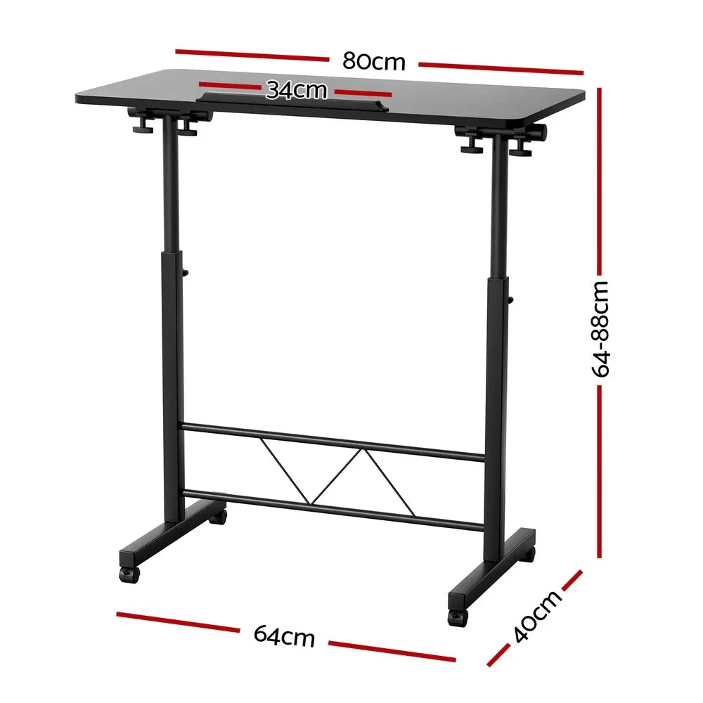 Artiss Laptop Desk Table Height Adjustable Wooden Bed Side Tables 80CM Black - Mekamart Australia