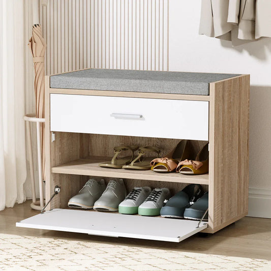 Artiss Shoe Rack Cabinet Bench 8 Pairs White Niva - Mekamart Australia