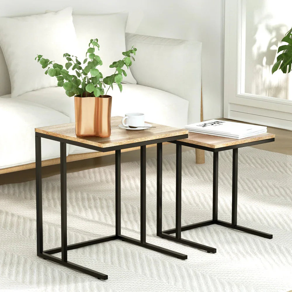 Artiss Nesting Coffee Table Sef of 2 Walnut Brok - Mekamart Australia