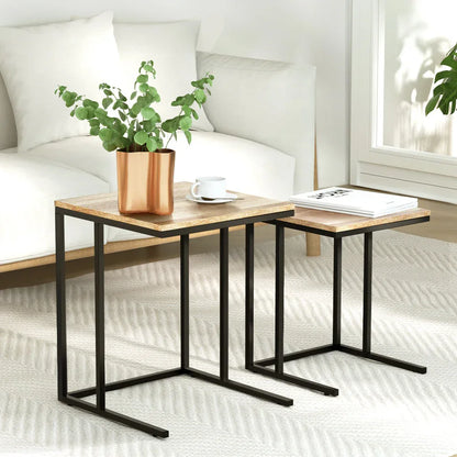 Artiss Nesting Coffee Table Sef of 2 Walnut Brok - Mekamart Australia