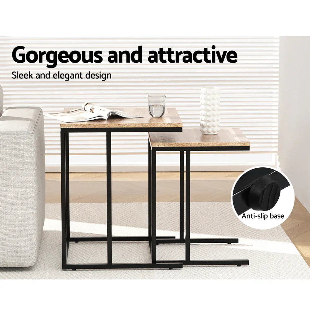 Artiss Nesting Coffee Table Sef of 2 Walnut Brok - Mekamart Australia