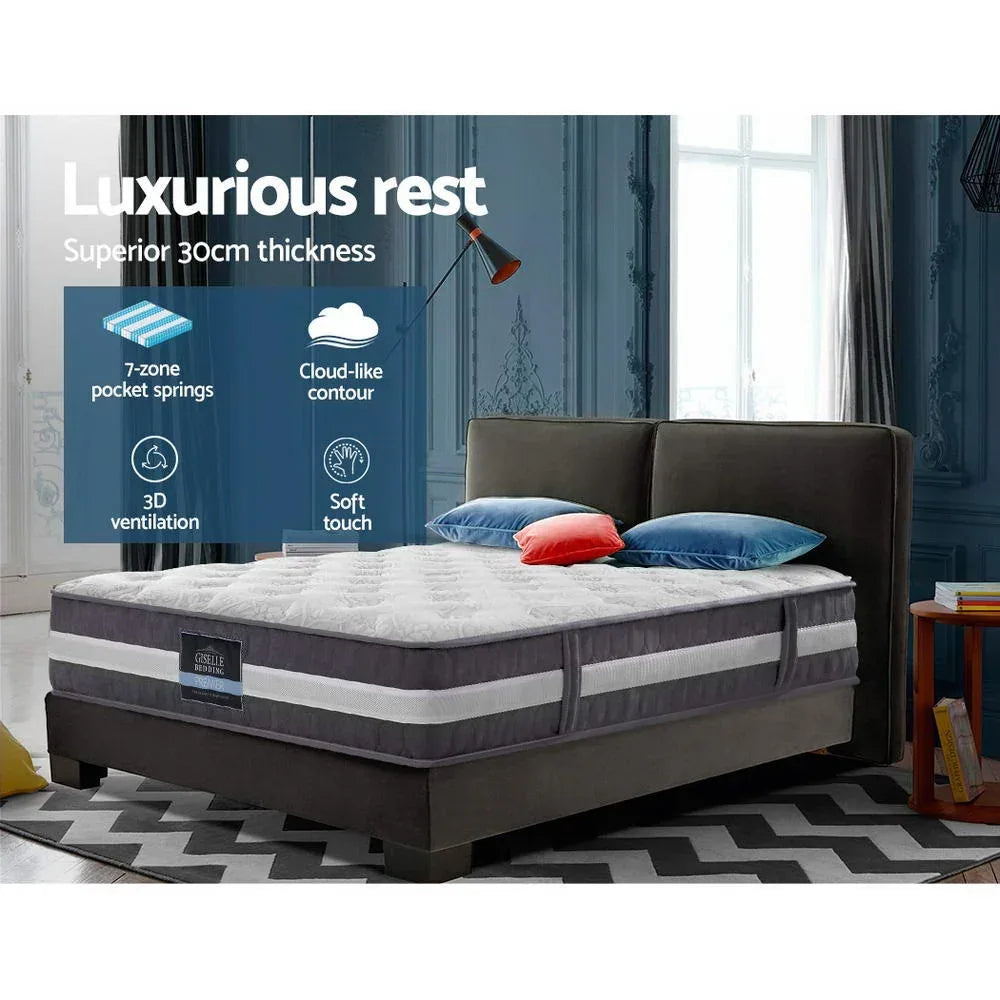 Giselle Bedding 30cm Mattress Pocket Spring King - Mekamart Australia