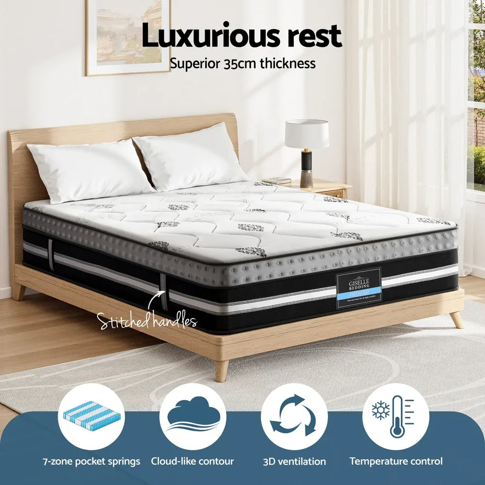 Giselle Bedding King Mattress 35cm Bed in a Box Pocket Spring Gel Memory Foam - Mekamart Australia