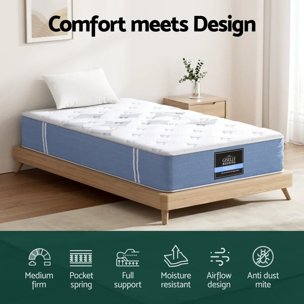 25cm Giselle Mattress Single Bed Pocket Spring Mattresses - Mekamart Australia