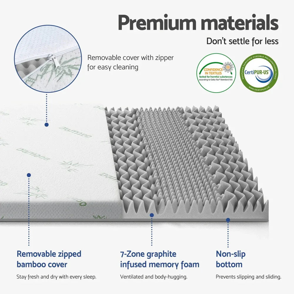 Giselle Bedding 8cm Memory Foam Mattress Topper 7-Zone Graphite Double - Mekamart Australia