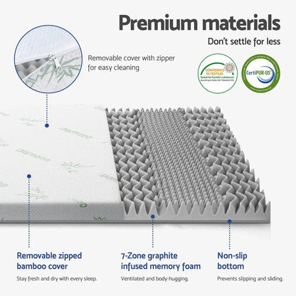 Giselle Bedding 8cm Memory Foam Mattress Topper 7-Zone Graphite King - Mekamart Australia