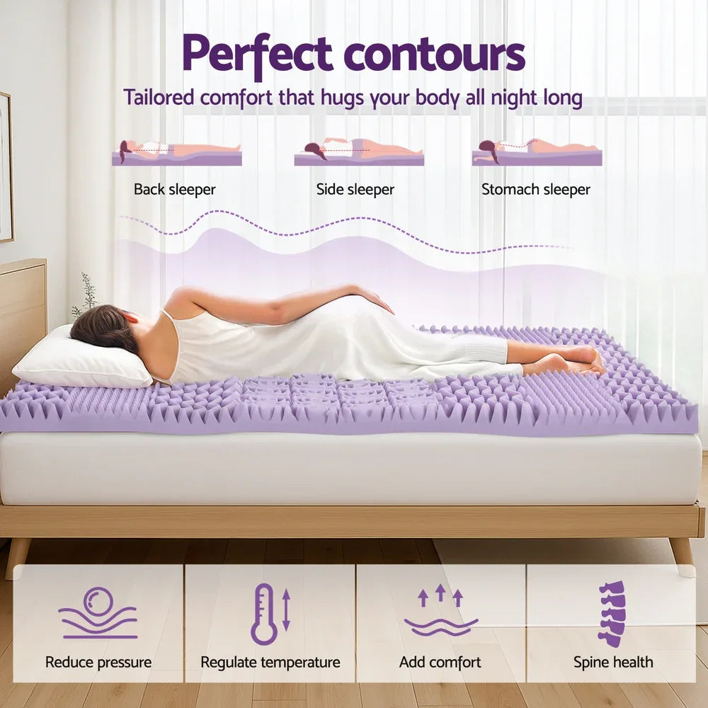 Giselle 8cm Memory Foam Mattress Topper Lavender Infused Bamboo Cover 7-Zone Queen - Mekamart Australia