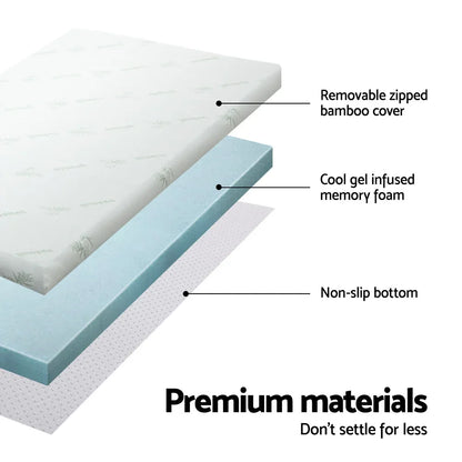 Giselle Bedding Memory Foam Mattress Topper Cool Gel Bed Mat Bamboo 10cm Double - Mekamart Australia