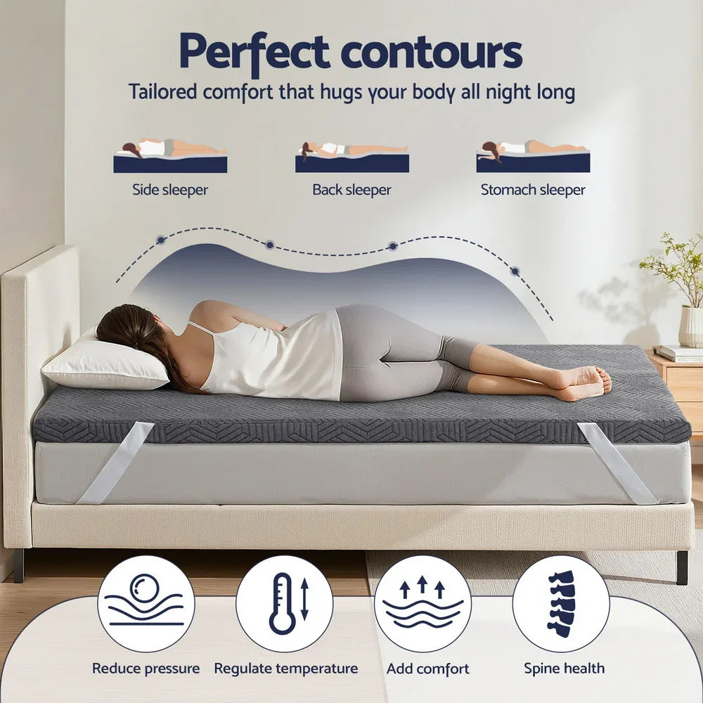 Giselle 8cm Memory Foam Mattress Topper Gel Dual Layer Foam Bamboo Queen - Mekamart Australia