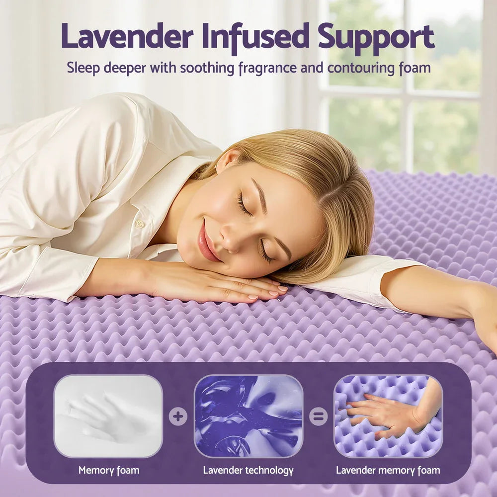 Giselle 5cm Memory Foam Mattress Topper Lavender Infused Egg Crate Pad Mat Queen - Mekamart Australia