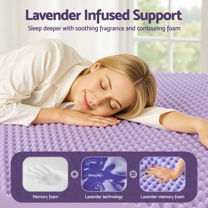 Giselle 5cm Memory Foam Mattress Topper Lavender Infused Egg Crate Pad Mat Queen - Mekamart Australia
