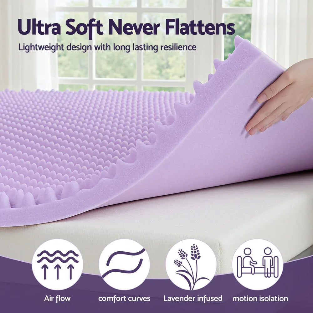 Giselle 5cm Memory Foam Mattress Topper Lavender Infused Egg Crate Pad Mat Queen - Mekamart Australia