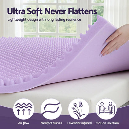 Giselle 5cm Memory Foam Mattress Topper Lavender Infused Egg Crate Pad Mat Queen - Mekamart Australia